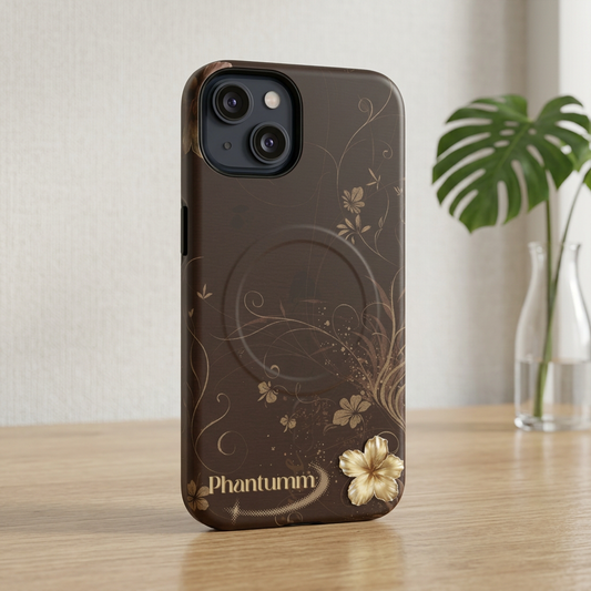 Floral Brown Tough Magnetic Phone Case — 'Phantumm' Decorative Protective Cover